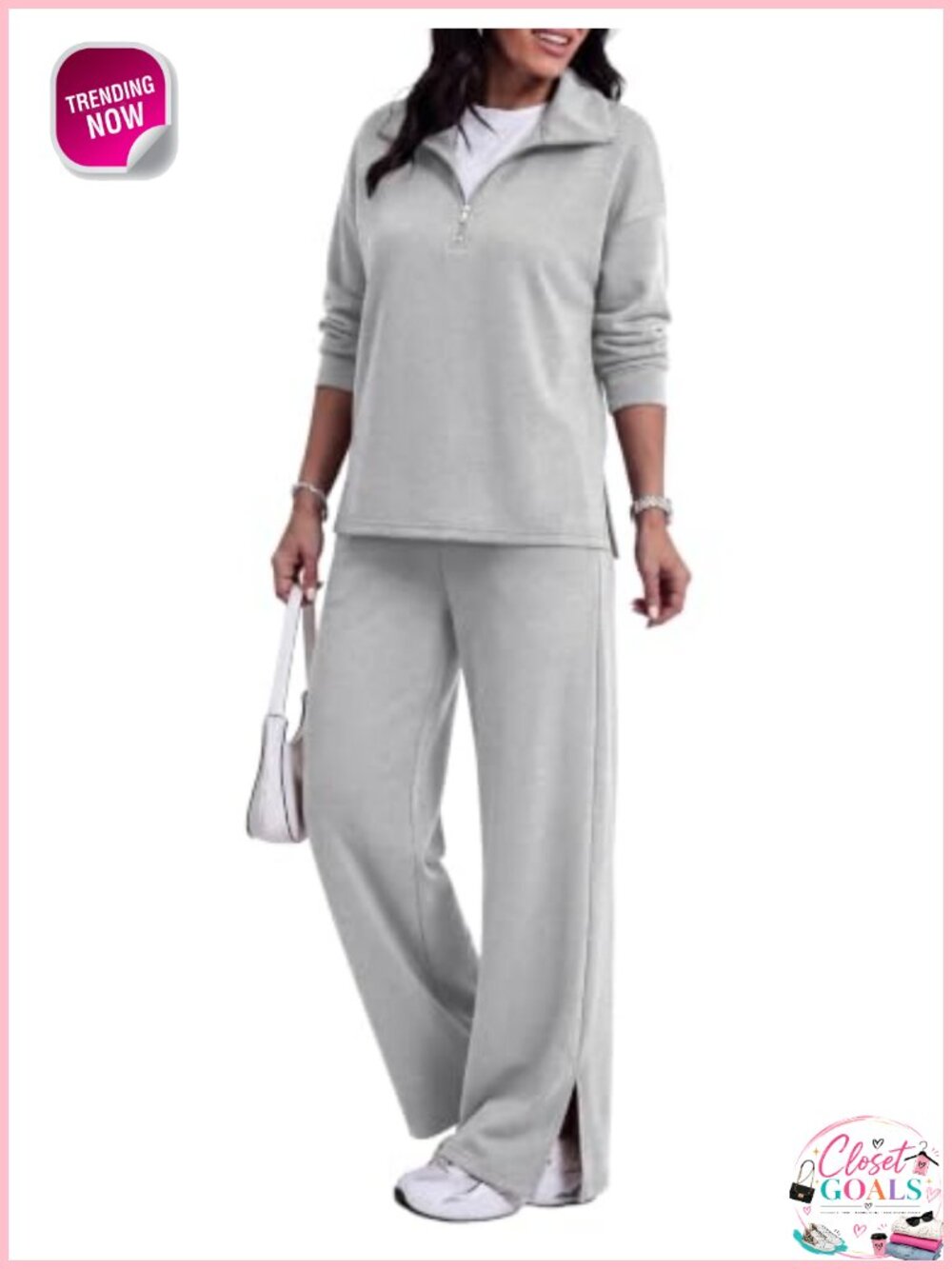 Two Piece Sweatsuit Set Half Zip Drop Shoulder Wide Leg Lounge Travel
